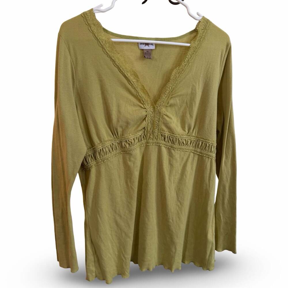 Y2K Babydoll Top – Green Lace Trim, Fairycore WhimsyGoth Size 1X